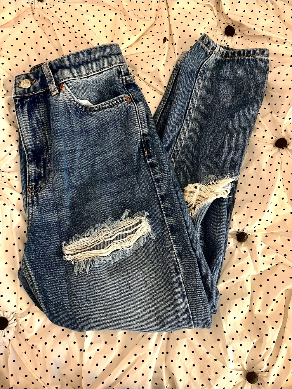 Topshop Distressed Blue Denim Ripped Mom Jeans Women’s 27